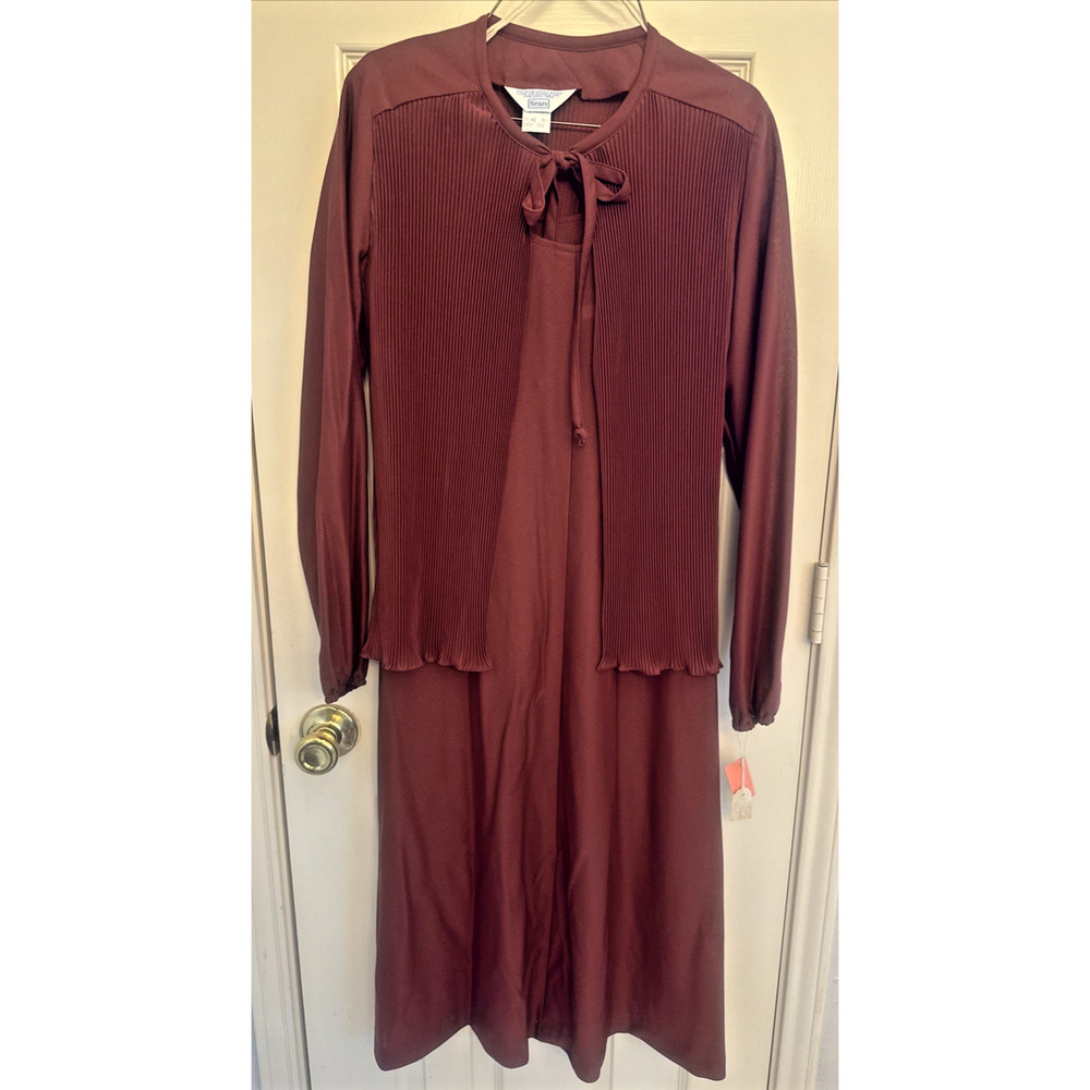 Vintage 50’s Sears Burgundy Pleated Jacket Dress Size 12 NWT